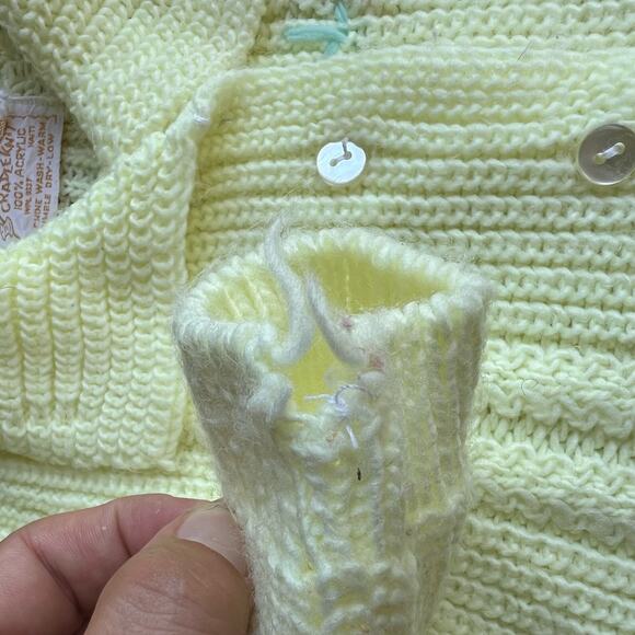 Vintage CRADLE KNIT embroidered flowers Sweater Cardigan 3 mon yellow cardigan - Picture 6 of 10